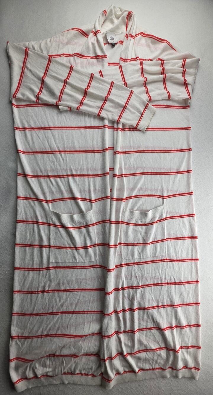 Cabi White Orange Striped Long Sleeve Duster Cardigan Size Medium